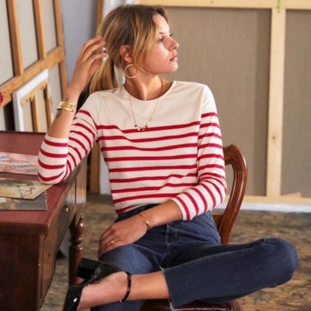 Sezane Red Striped Open Back Top